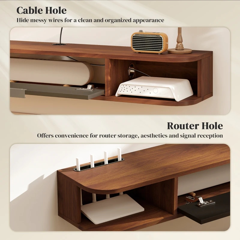 HOMCOM 47" Floating TV Stand for TVs up to 50 Inch, Wall Mounted Media Console with Flip Drawer and 2 Open Shelves, Walnut