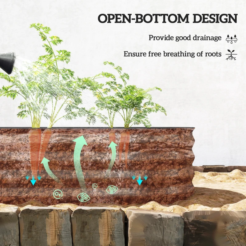 Outsunny 3.4' x 2' x 1' Galvanized Raised Garden Bed Kit, Metal Planter Box with Safety Edging, Brown