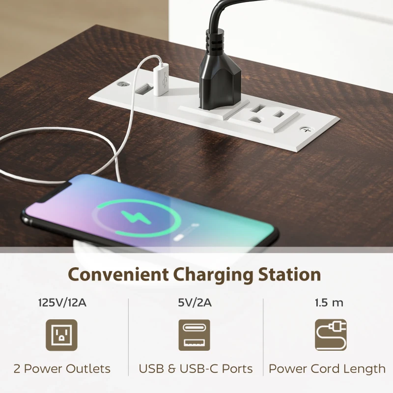 HOMCOM Farmhouse Sideboard with Charging Station and Thickened Top, 58" Buffet Cabinet with 2 Soft-Close Drawers, White