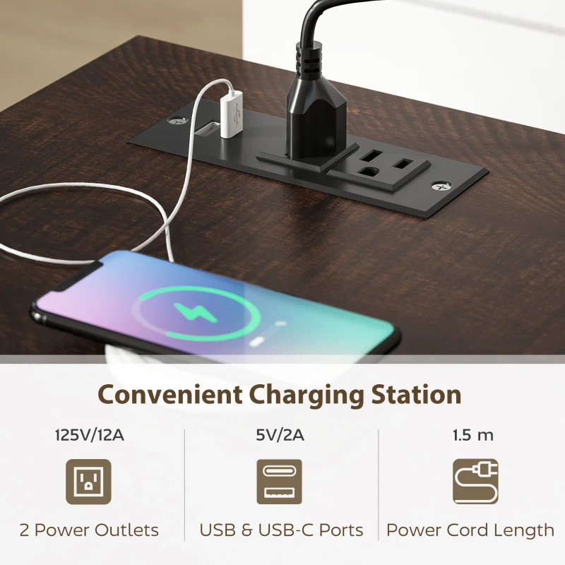 HOMCOM Farmhouse Sideboard with Charging Station and Thickened Top, 58" Buffet Cabinet with 2 Soft-Close Drawers, Black