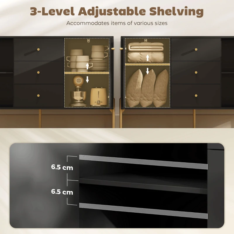 HOMCOM Buffet Cabinet, Modern Sideboard with 3 Soft-Close Drawers and 2 Adjustable Shelves for Living Room, Kitchen, Black