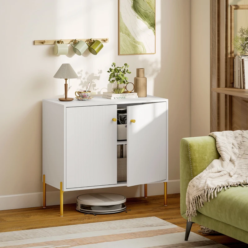 HOMCOM Sideboard, Modern Buffet Cabinet, Coffee Bar Cabinet with Fluted Doors and Adjustable Shelf, White