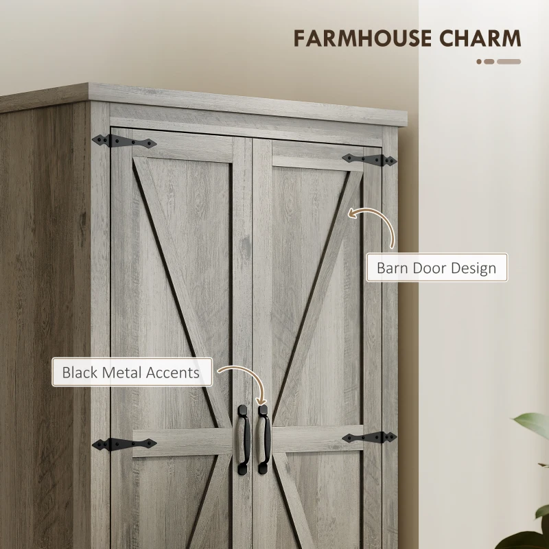 HOMCOM Farmhouse Kitchen Pantry Storage Cabinet, 64" Freestanding Kitchen Pantry Cabinet with Drawers, Distressed Grey