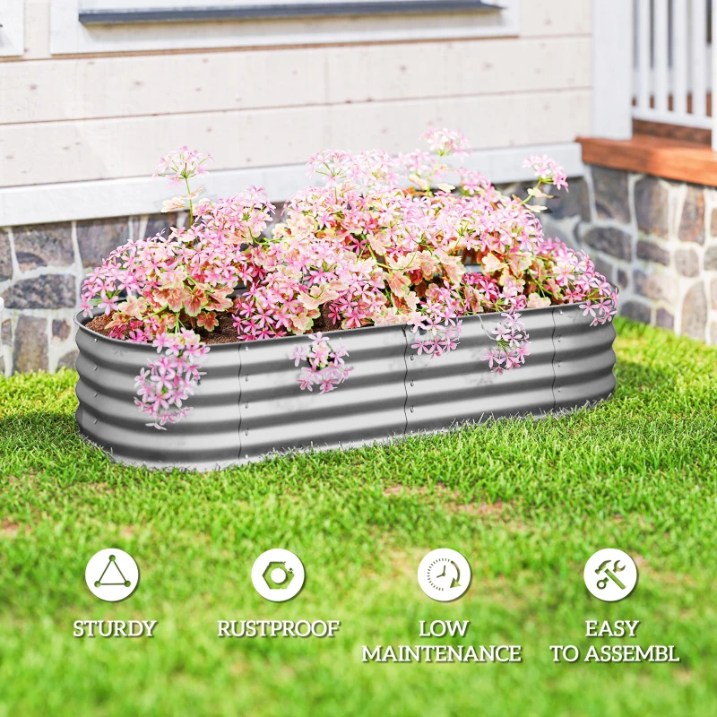 Outsunny 4.9 x 2 x 1ft Galvanized Raised Garden Bed Kit, Metal Planter Box with Safety Edging, Silver
