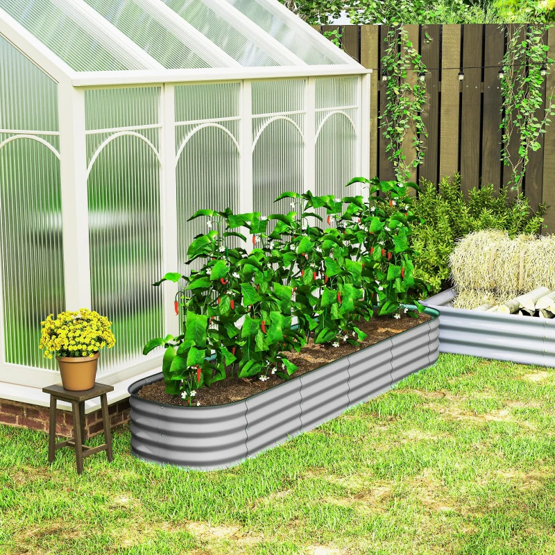 Outsunny 7.9 x 2 x 1ft Galvanized Raised Garden Bed Kit, Metal Planter Box with Safety Edging, Silver