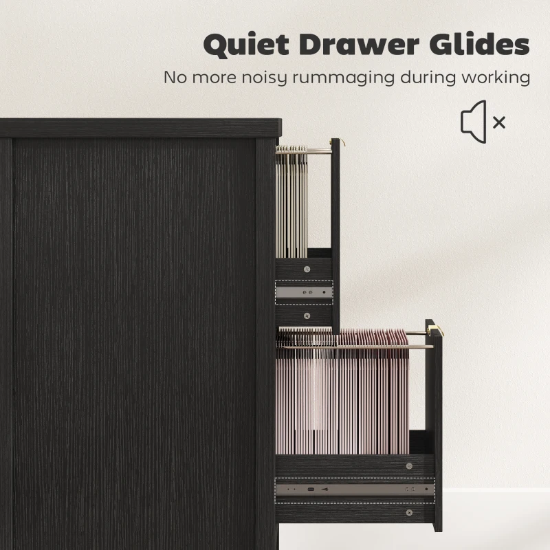 HOMCOM 2 Drawer File Cabinet with Silent Slides, Vertical Modern Filing Cabinet Fits Letter/A4 Size Home Office, Black