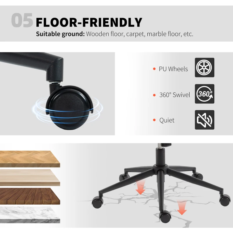 HOMCOM Criss Cross Chair with Wheels, Wide Office Chair with No Arms, Adjustable Height, Tilting for Home, Beige
