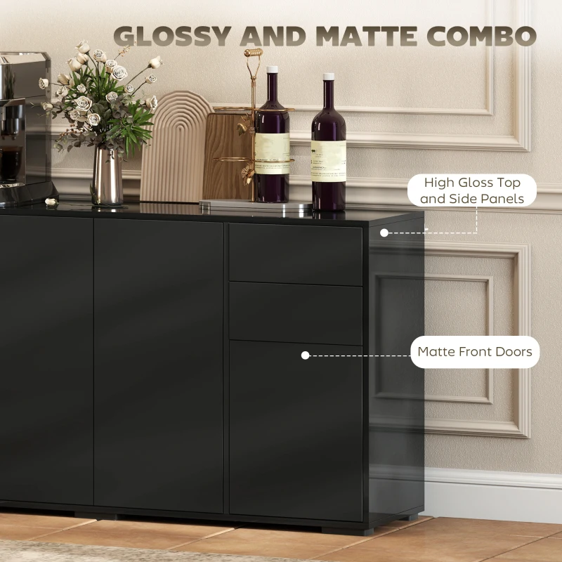 HOMCOM Kitchen Sideboard Storage Cabinet, Modern Coffee Bar Cabinet with Push-Open Design and 2 Drawers for Living Room, Black