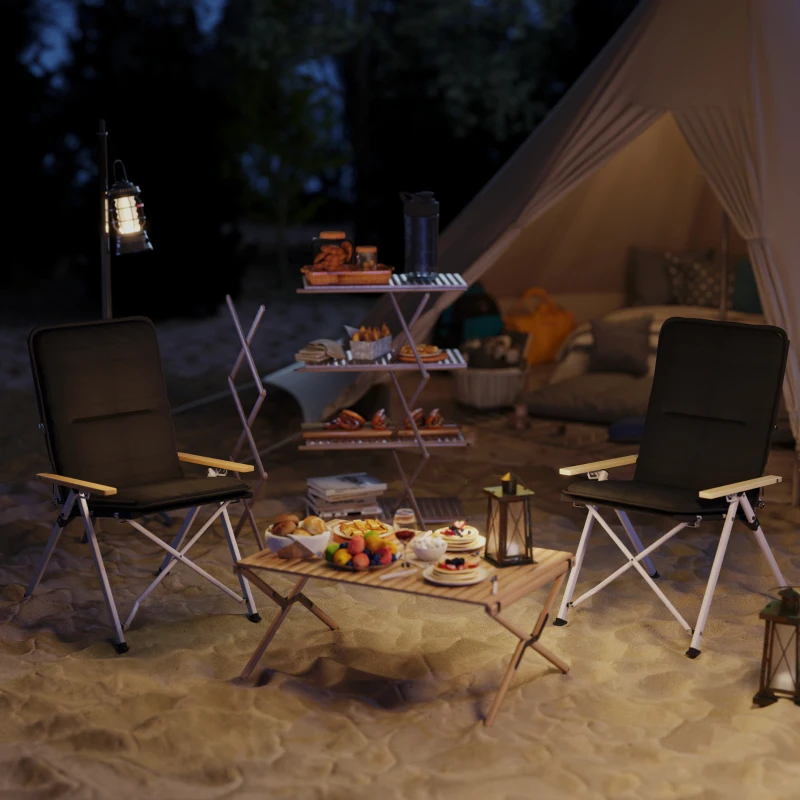 Outsunny Camping Chairs 2 Pack, Portable Folding Camp Chair with Padded Seat and Bag, Outdoor High Back Recliner, Black