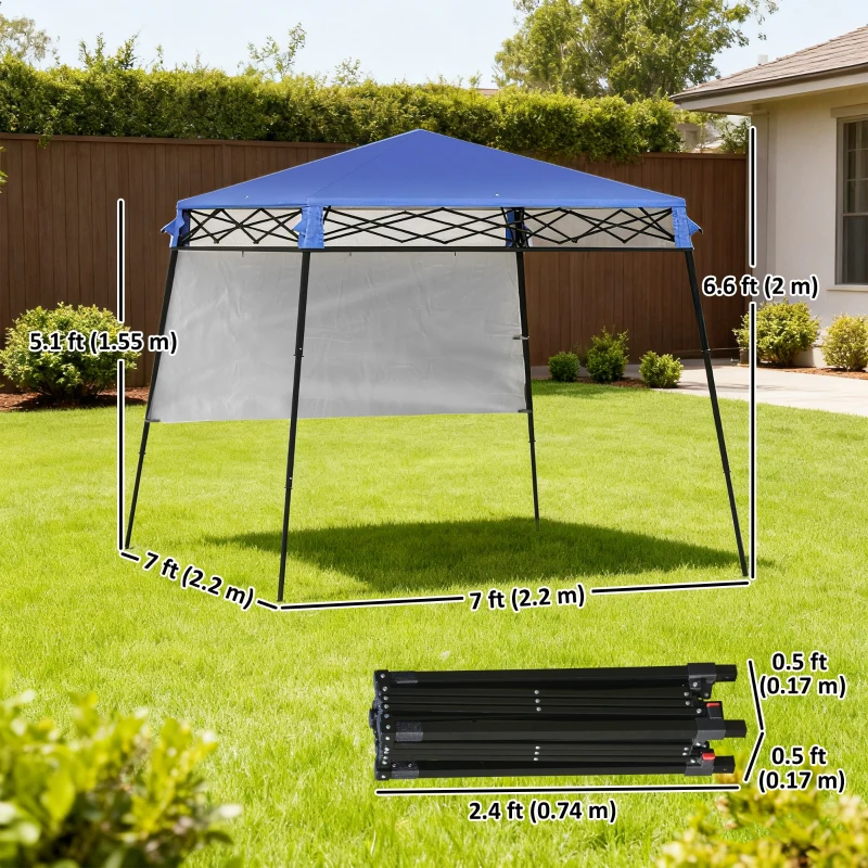 Outsunny 7' x 7' Garden Foldable Pop Up Gazebo Tent with Backpack & Adjustable Legs Outdoor Party Canopy, Blue & Black