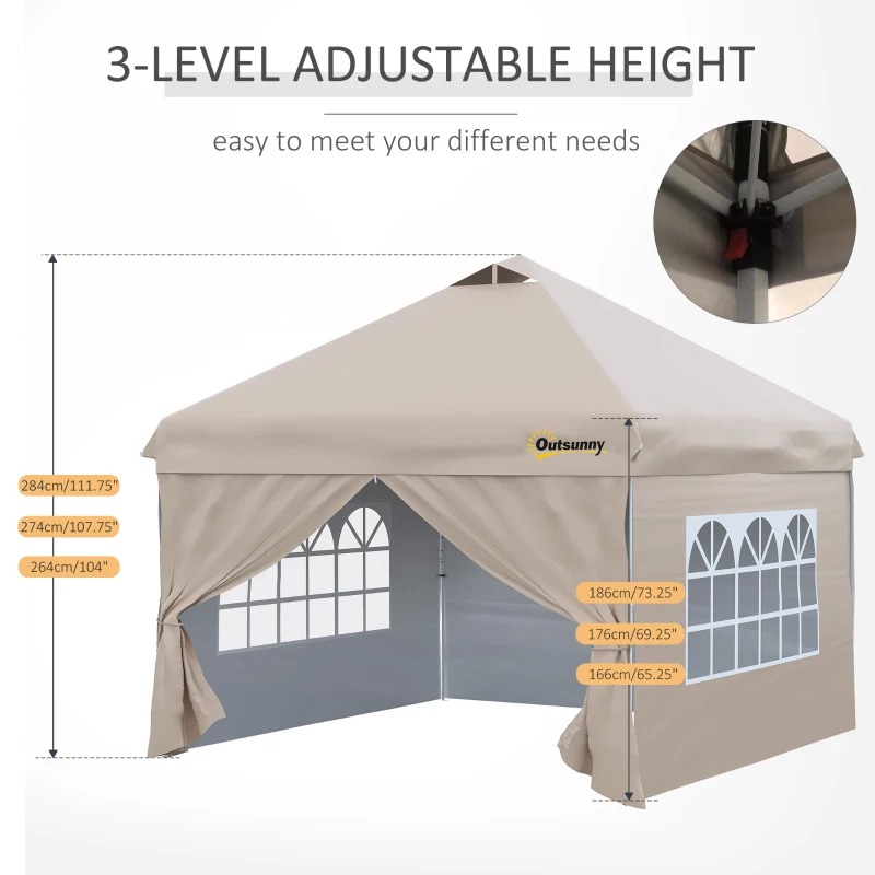 Outsunny 10' x 10' Pop Up Canopy Tent, Instant Sun Shelter, Tents for Parties, with Wheeled Carry Bag, for Outdoor, Garden, Patio, Beige