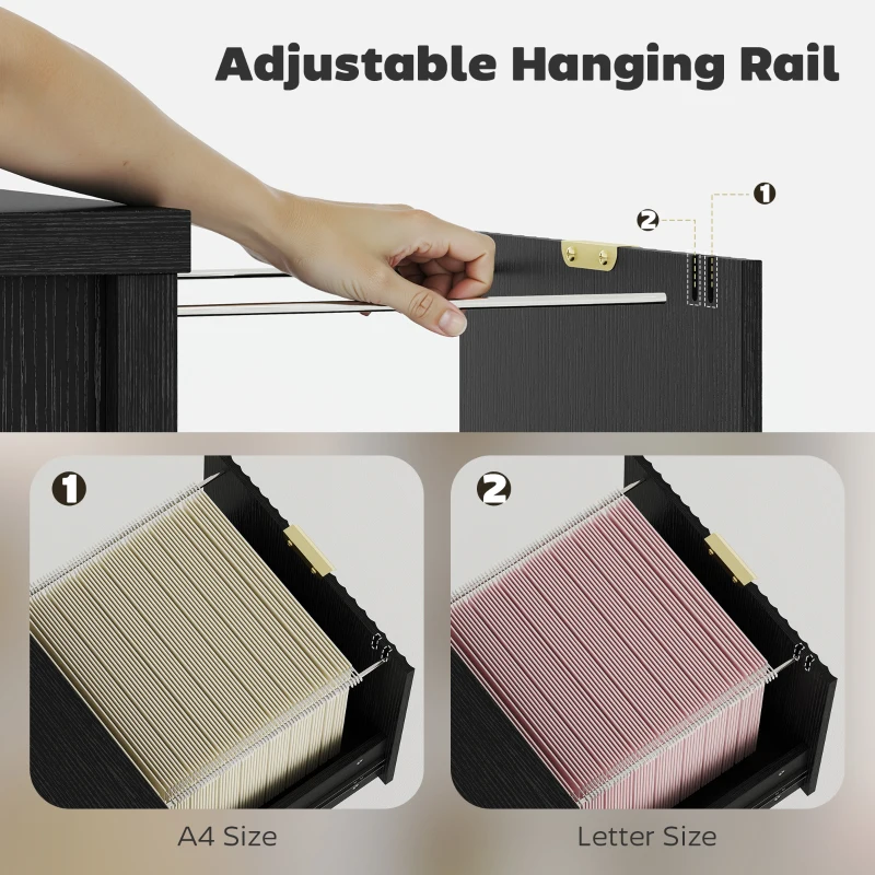 HOMCOM 2 Drawer File Cabinet with Silent Slides, Vertical Modern Filing Cabinet Fits Letter/A4 Size Home Office, Black