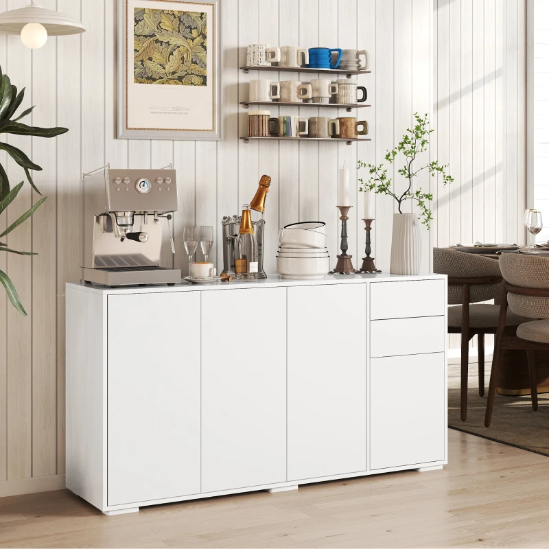 HOMCOM Kitchen Sideboard Storage Cabinet, Modern Coffee Bar Cabinet with Push-Open Design and 2 Drawers for Living Room, White