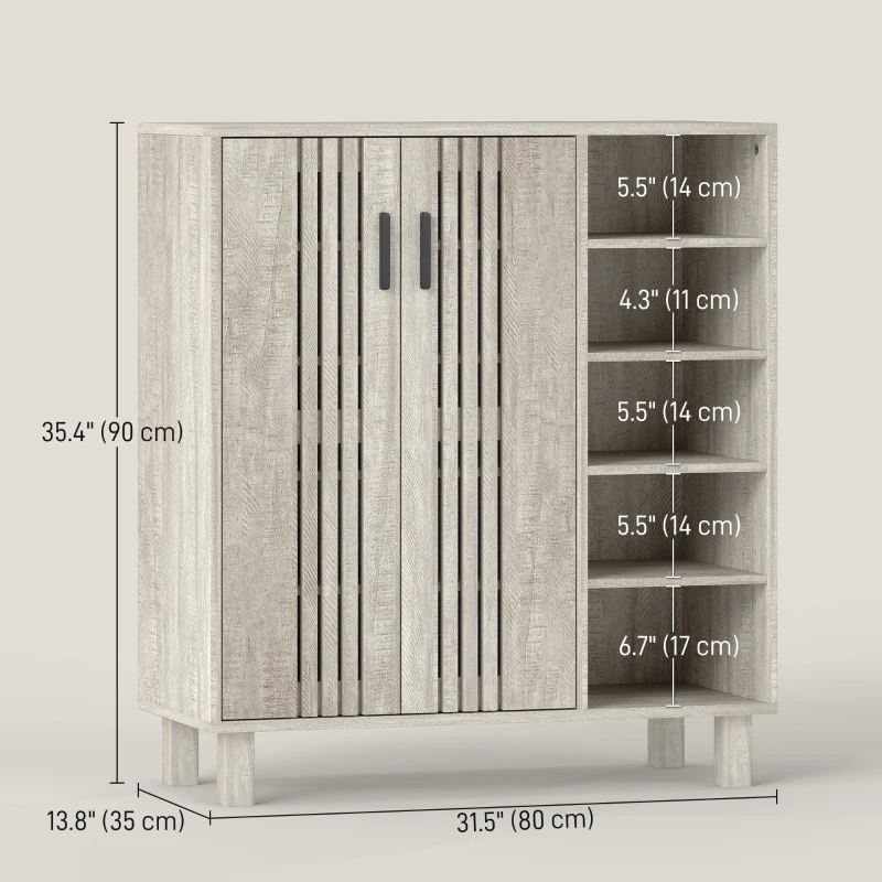 HOMCOM Shoe Storage with Double Doors and Open Shelves 17 Pair Shoe Storage Organizer for Entryway Hallway Light Grey