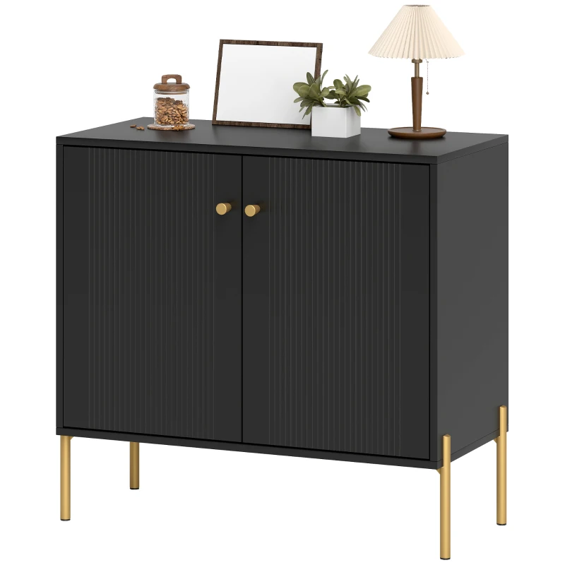 HOMCOM Sideboard, Modern Buffet Cabinet, Coffee Bar Cabinet with Fluted Doors and Adjustable Shelf, Black