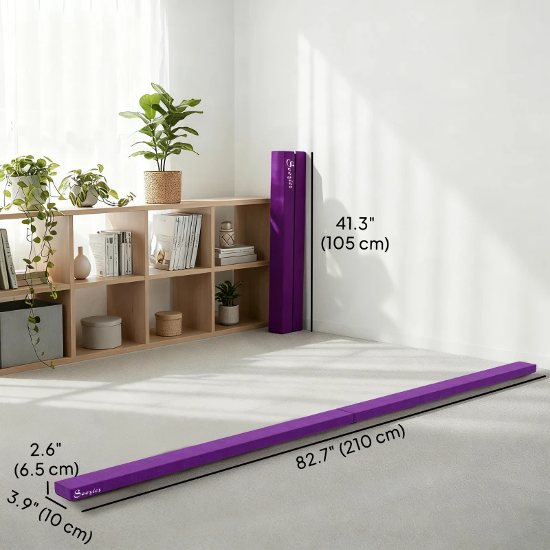 Soozier 7ft Folding Balance Beam, Gymnastics Beam with Wood Core, Purple