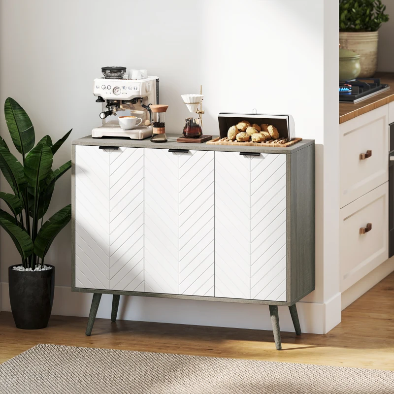 HOMCOM Modern Sideboard and Buffet, Dining Room Cabinet with Adjustable Shelves and 3 Doors, Grey