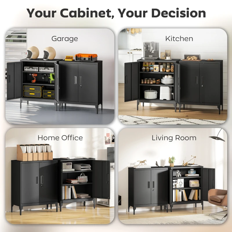 HOMCOM Office Storage Cabinet with Lock, Filing Cabinet with Adjustable Shelves and Doors for Home Office, Garage, Black