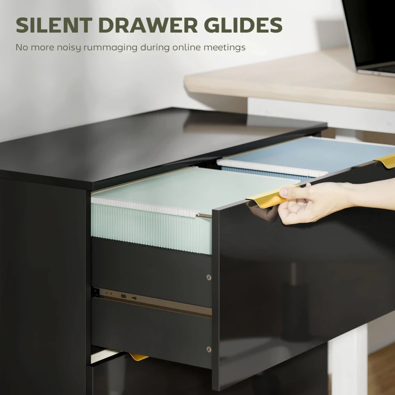 HOMCOM Lateral File Cabinet with 2 Drawers, Modern Filing Cabinet for Letter/A4/Legal Size Files, High Gloss Black