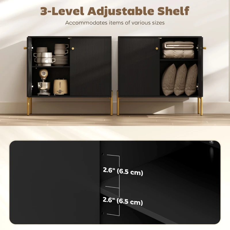 HOMCOM Sideboard, Modern Buffet Cabinet, Coffee Bar Cabinet with Fluted Doors and Adjustable Shelf, Black