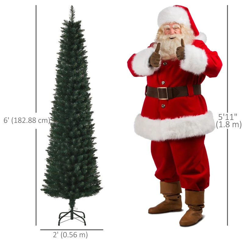 HOMCOM 6FT Artificial Christmas Tree Xmas Pencil Tree Holiday Home Indoor Decoration with Foldable Black Stand for Party, Green