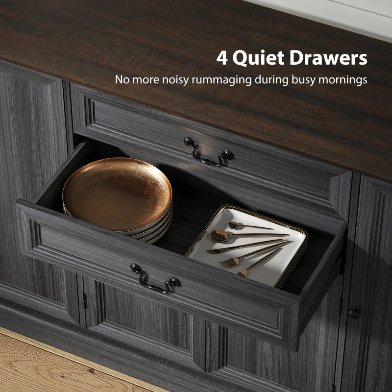 HOMCOM Farmhouse Sideboard with Charging Station and Thickened Top, 58" Buffet Cabinet with 2 Soft-Close Drawers, Black