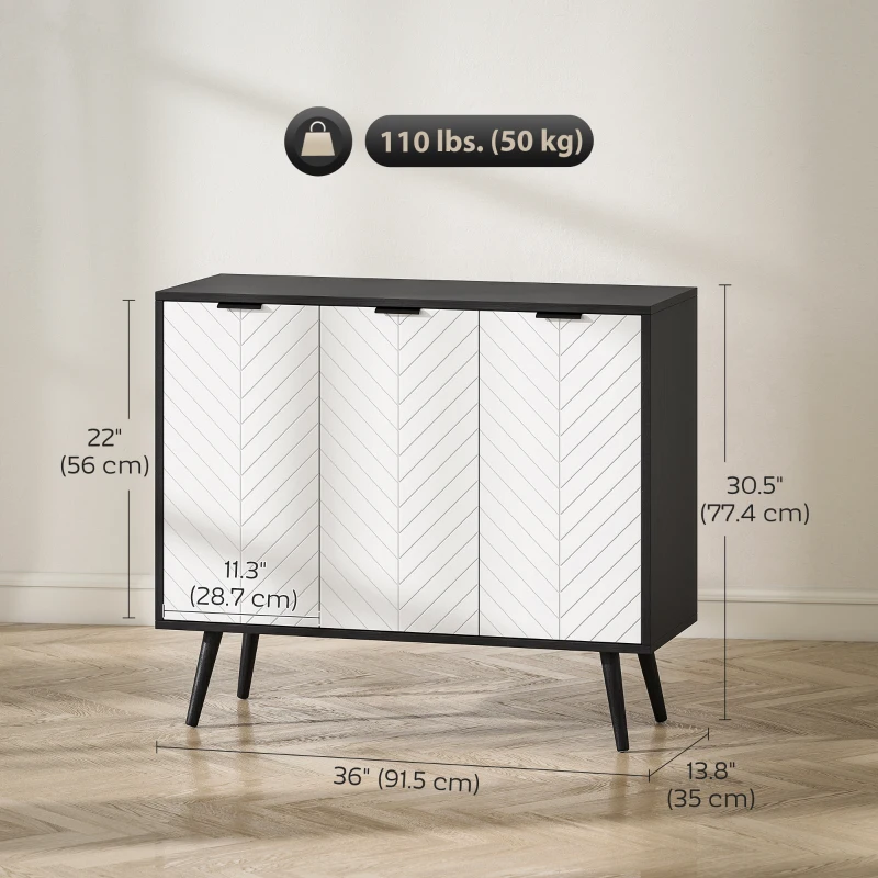 HOMCOM Modern Sideboard and Buffet, Dining Room Cabinet with Adjustable Shelves and 3 Doors, Black