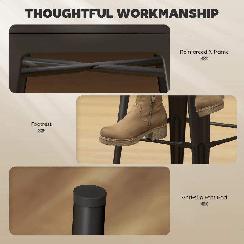 HOMCOM 24" Set of 4 Bar Stools Kitchen Industrial Breakfast Bistro Cafe Metal Frame Black