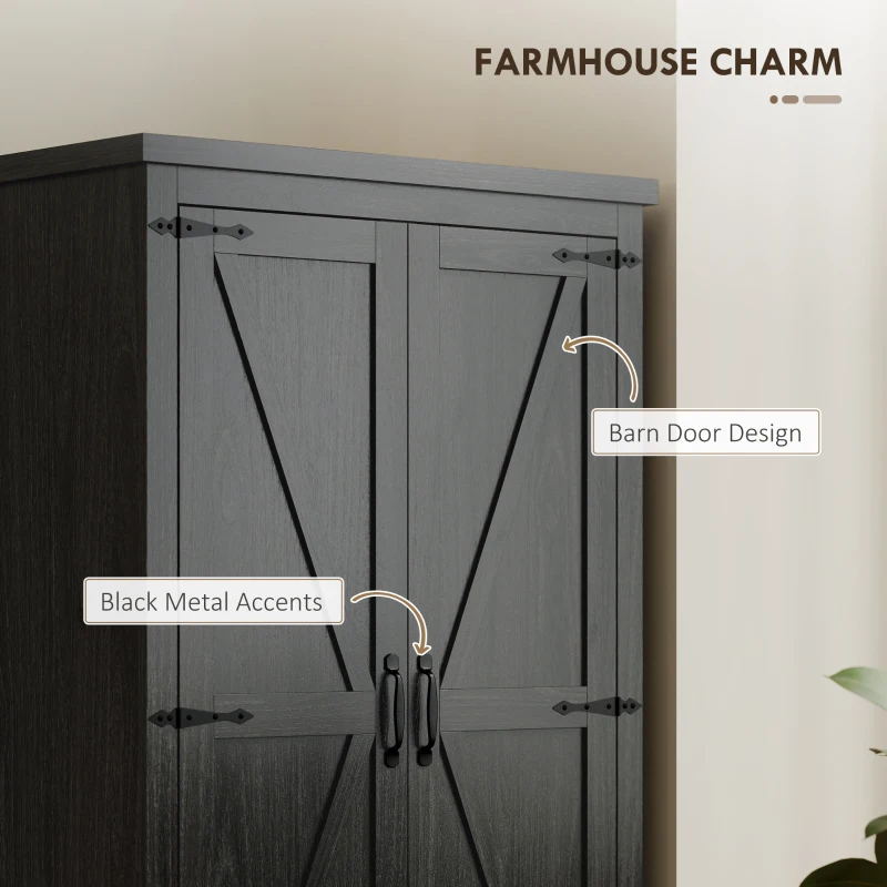 HOMCOM Farmhouse Kitchen Pantry Storage Cabinet, 64" Freestanding Kitchen Pantry Cabinet with Drawers, Distressed Black