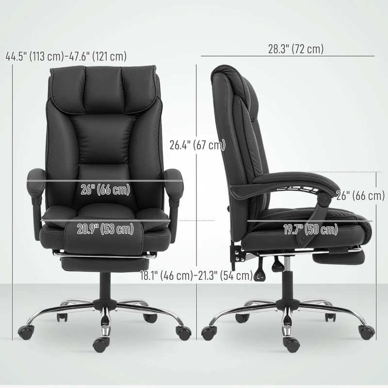 HOMCOM Executive Office Chair, Pet-Friendly Leather Ergonomic Desk Chair with Footrest, Swivel Recliner, Black