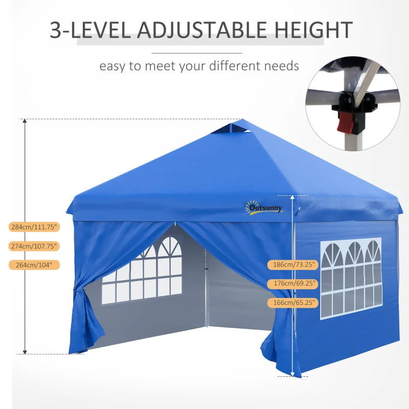 Outsunny 10' x 10' Pop Up Canopy Tent, Instant Sun Shelter, Tents for Parties, with Wheeled Carry Bag, Blue