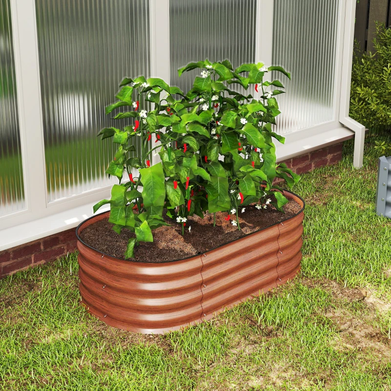 Outsunny 3.4' x 2' x 1' Galvanized Raised Garden Bed Kit, Metal Planter Box with Safety Edging, Brown