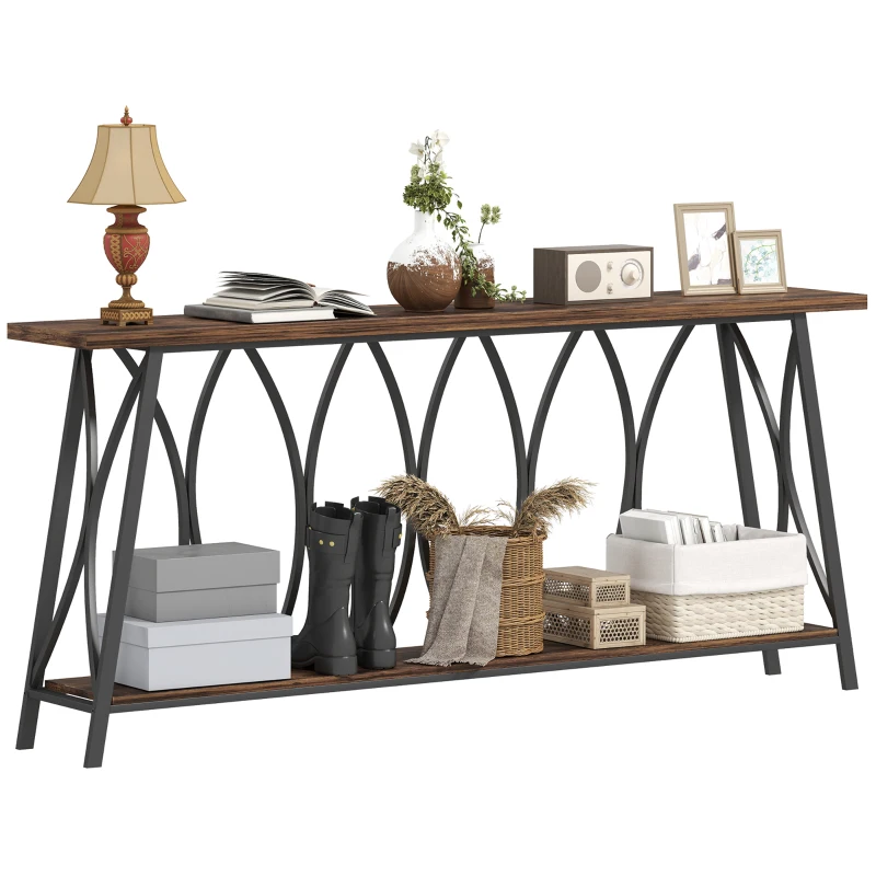 HOMCOM 71" Console Table, Industrial 2-Tier Narrow Entryway Table with Metal Frame for Living Room, Hallway, Rustic Brown