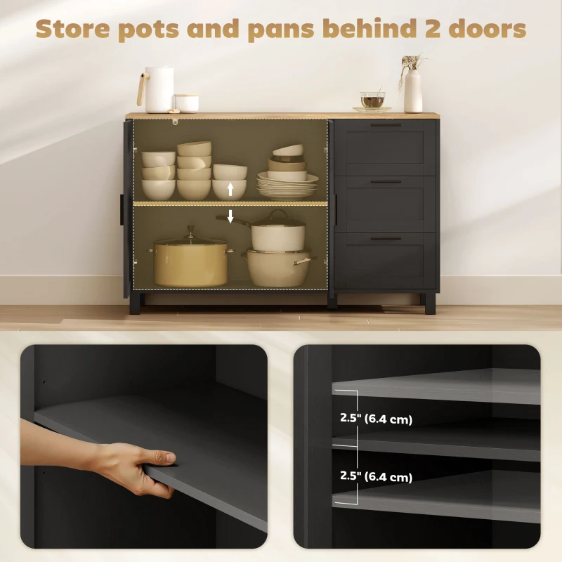 HOMCOM Buffet Cabinet with Soft-Close Doors, Modern Sideboard with 3 Drawers for Living Room, Kitchen, Dining Room, Black