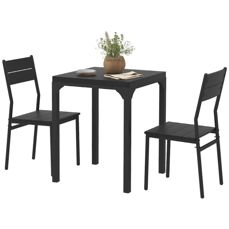 HOMCOM Dining Table Set for 2, 3 Piece Kitchen Table and Chairs with Metal Legs for Small Spaces, Black