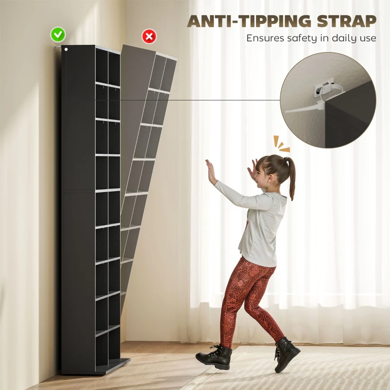 HOMCOM 9-Tier DVD Shelf with 18 Compartments and 14 Adjustable Shelves, Holds 640 CDs, 360 DVDs or 430 Blu-rays, Black