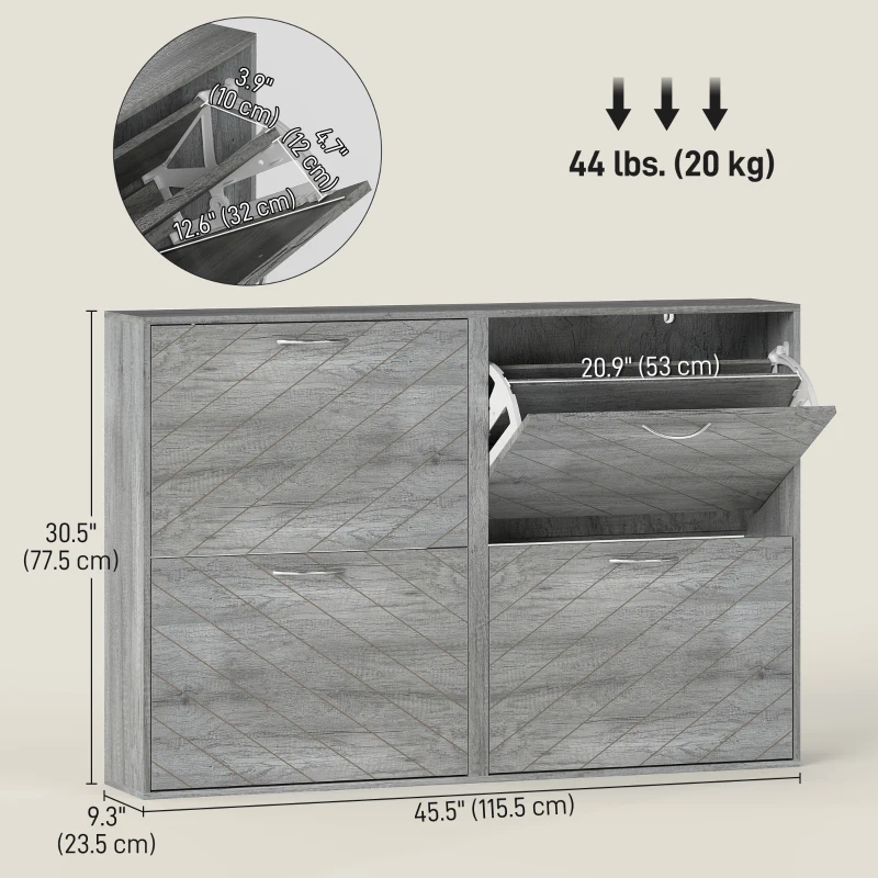 HOMCOM Shoe Storage Cabinet with 4 Flip Drawers, Narrow and Slim, 12 Pair of Shoes Organizer for Hallway, Entryway, Grey