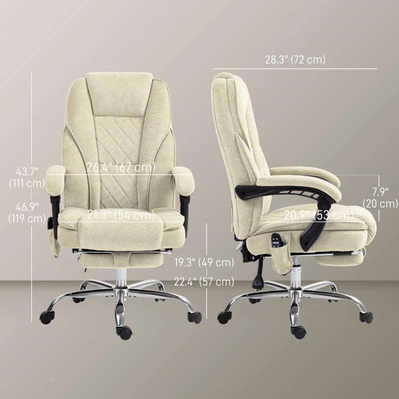 Vinsetto Massage Office Chair, Reclining Computer Chair with Adjustable Height and Footrest, Beige