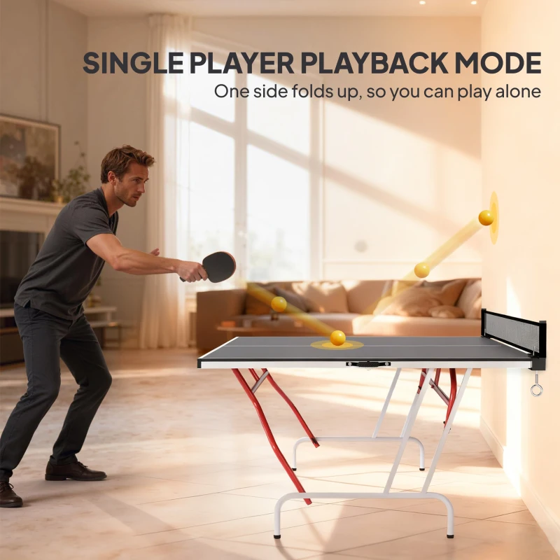 Soozier Full Size Table Tennis Table, Folding Ping Pong Table with Paddles and Balls, Charcoal Gray