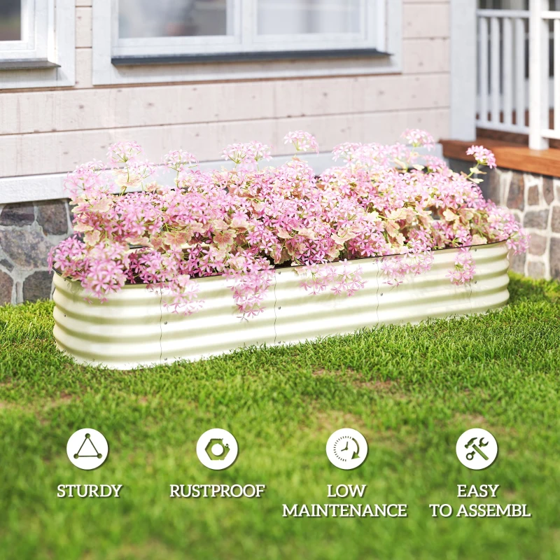Outsunny 6.4' x 2' x 1' Galvanized Raised Garden Bed Kit, Metal Planter Box with Safety Edging, Cream
