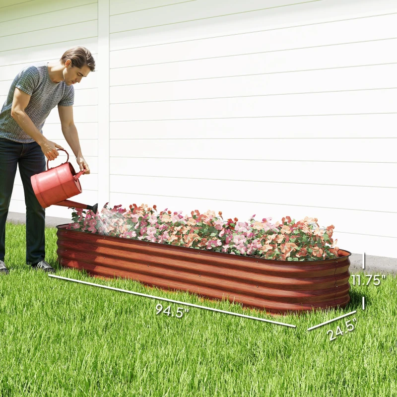 Outsunny 7.9' x 2' x 1' Galvanized Raised Garden Bed Kit, Metal Planter Box with Safety Edging, Brown