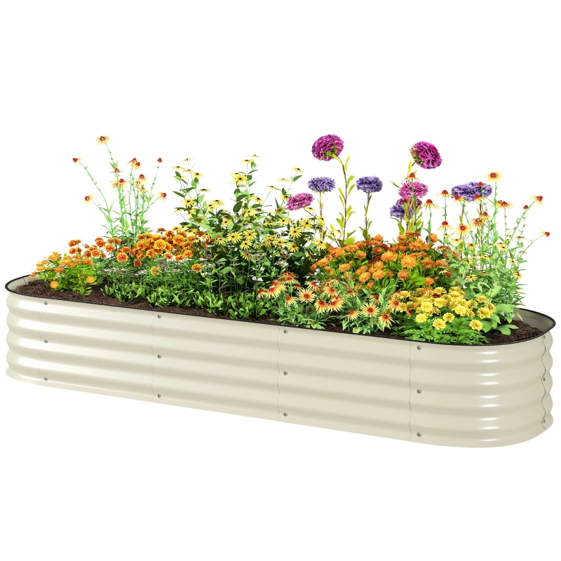 Outsunny 6.4' x 2' x 1' Galvanized Raised Garden Bed Kit, Metal Planter Box with Safety Edging, Cream