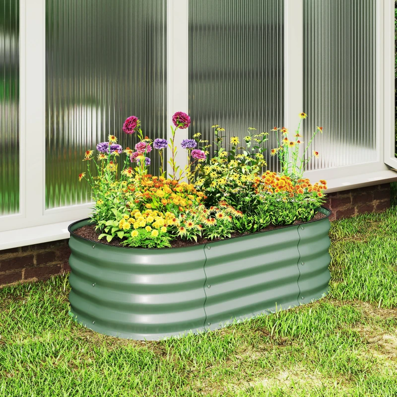 Outsunny 3.4' x 2' x 1' Galvanized Raised Garden Bed Kit, Metal Planter Box with Safety Edging, Green