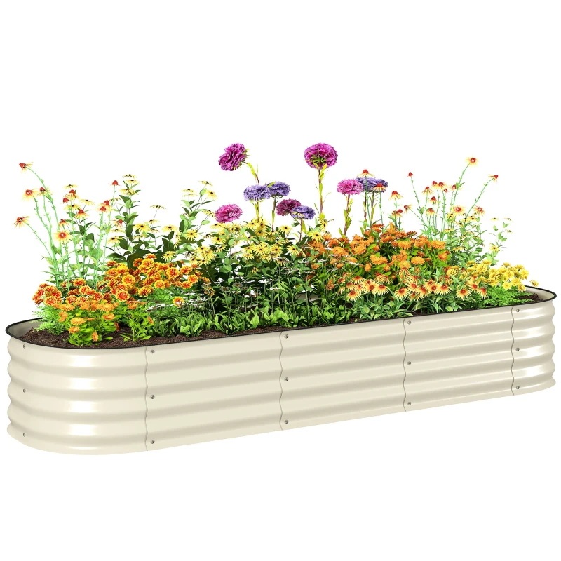 Outsunny 6.4' x 2' x 1' Galvanized Raised Garden Bed Kit, Metal Planter Box with Safety Edging, Cream