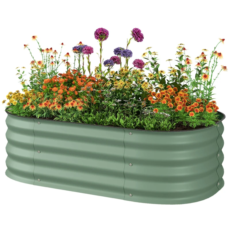 Outsunny 3.4' x 2' x 1' Galvanized Raised Garden Bed Kit, Metal Planter Box with Safety Edging, Green