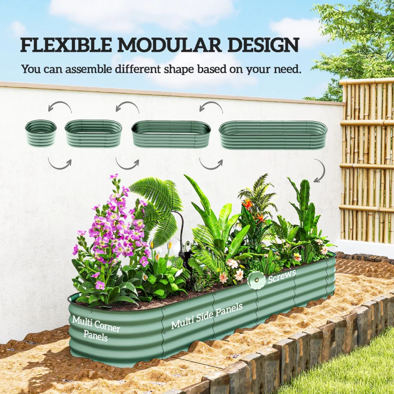 Outsunny 7.9' x 2' x 1' Galvanized Raised Garden Bed Kit, Metal Planter Box with Safety Edging, Green
