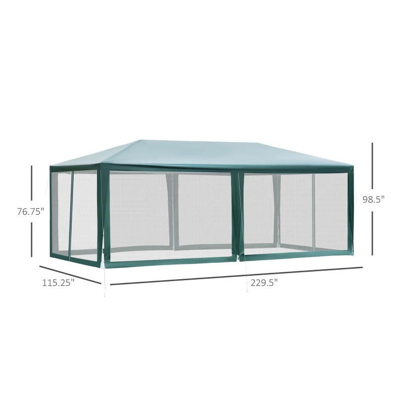 Outsunny 20&#39; x 10&#39; Outdoor Party Tent Gazebo Wedding Canopy with Removable Mesh Sidewalls, Green