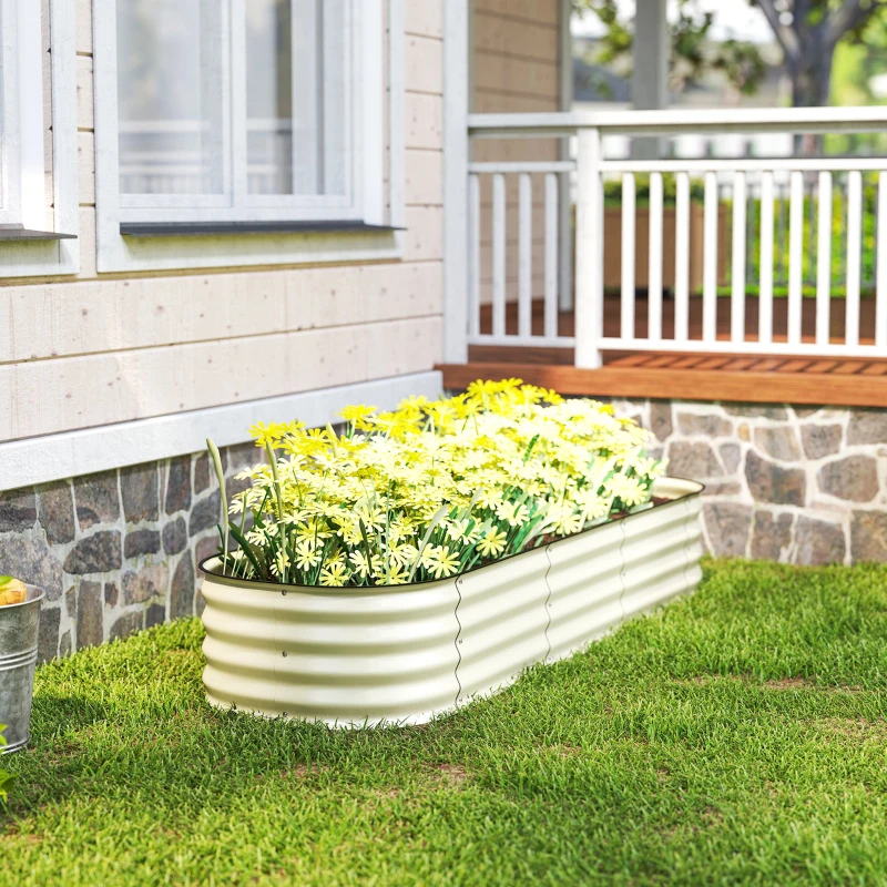 Outsunny 6.4' x 2' x 1' Galvanized Raised Garden Bed Kit, Metal Planter Box with Safety Edging, Cream