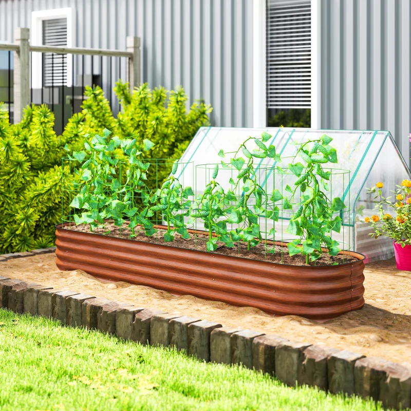 Outsunny 7.9' x 2' x 1' Galvanized Raised Garden Bed Kit, Metal Planter Box with Safety Edging, Brown