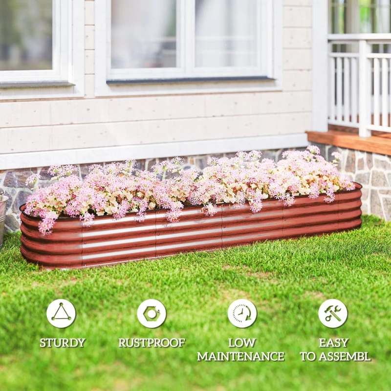 Outsunny 7.9' x 2' x 1' Galvanized Raised Garden Bed Kit, Metal Planter Box with Safety Edging, Brown